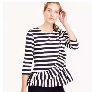 J Crew Asymmetrical ruffle stripe top